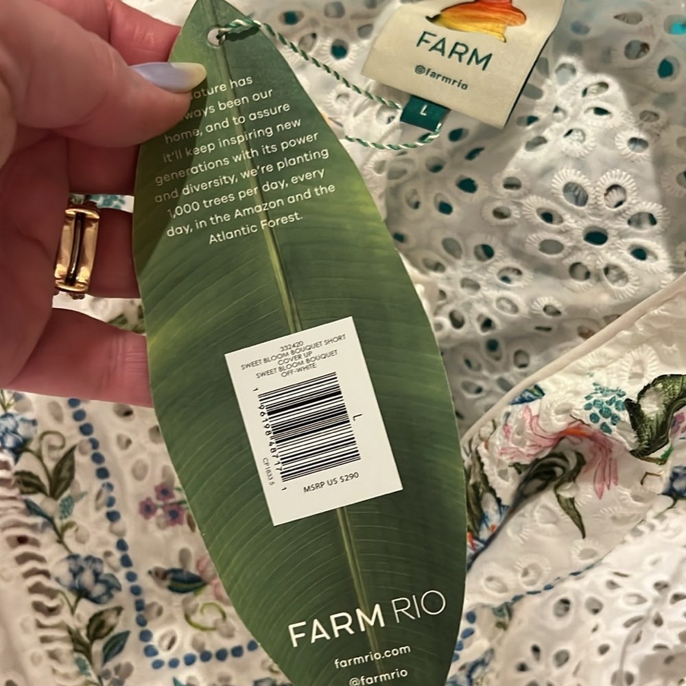 FARM Rio 💐 Sweet Bloom Bouquet Cotton Eyelet Cover-Up Minidress Size L, NWT - Picture 14 of 15
